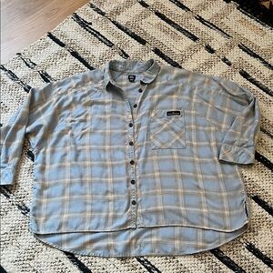 BDG Urban Outfitters Women’s Light Blue/ White Plaid Brendon Oversized FlannelM